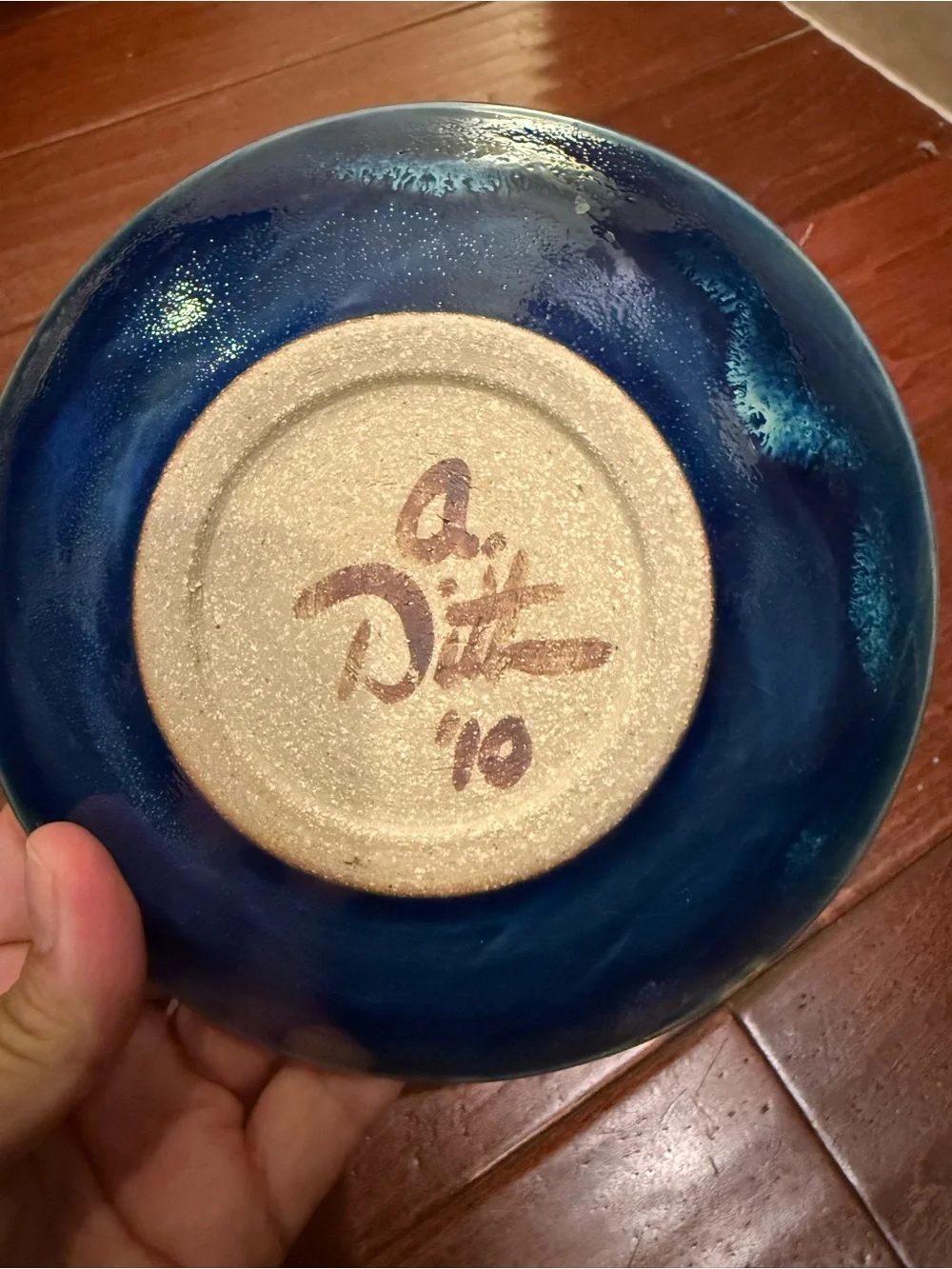 Pottery Garlic Grater Bowl signed Allen Ditton